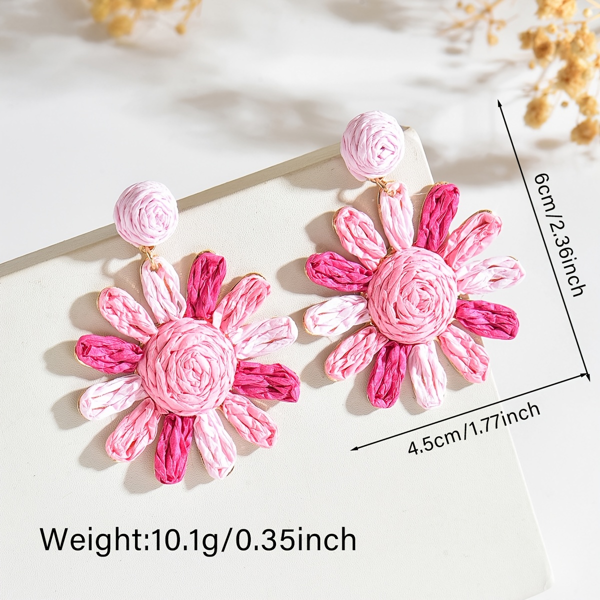 Women's Handwoven Raffia Straw Sun Flower Earrings